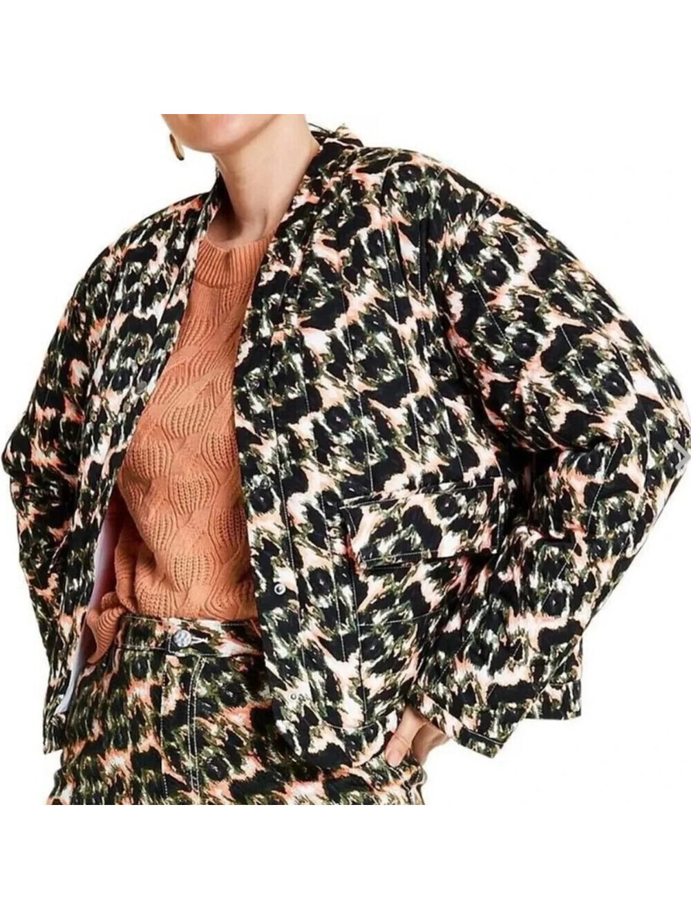 Rachel Comey M Limited Edition Cropped Black Animal Print Quilted Jacket